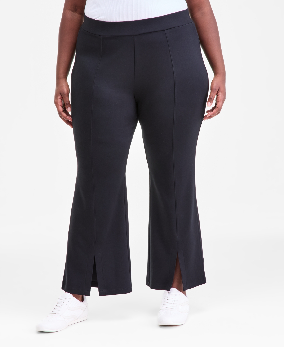 Inc International Concepts Plus Size Pull-on Split-hem Flare Pants, Macy's Exclusive In Black