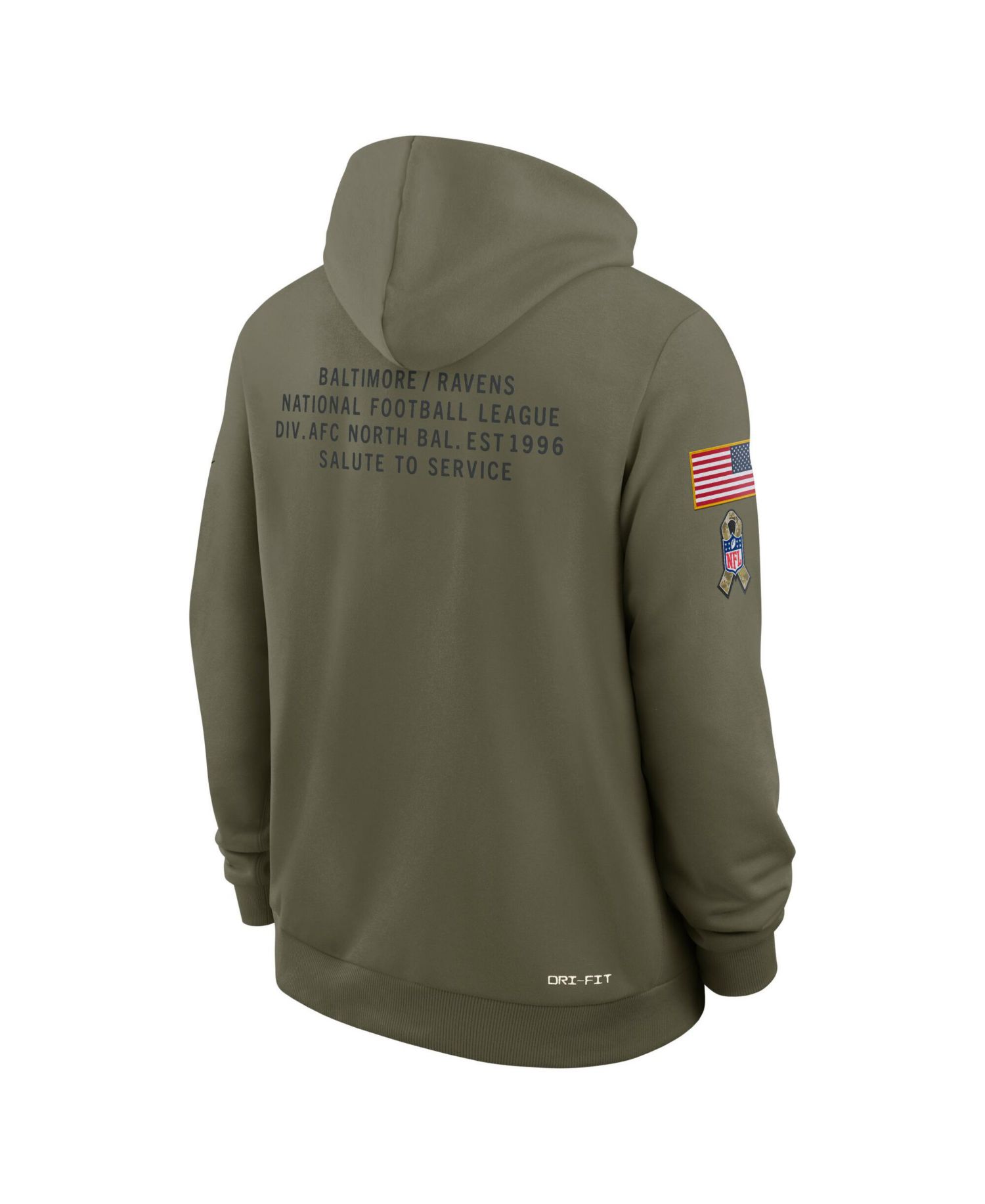 Men's Olive Baltimore Ravens 2025 Salute to Service Dominant Force Pullover Hoodie