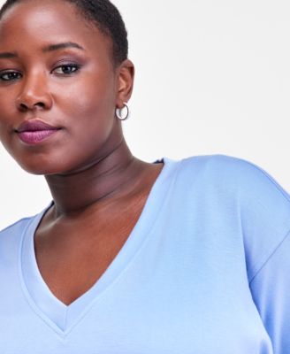 Plus Size V-Neck Knit Long-Sleeve Top, Macy's Exclusive 