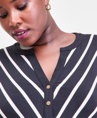Plus Size Mitered Stripe Half-Placket Shirt, Macy's Exclusive 