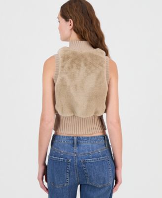 Juniors' Mock-Neck Faux-Fur Vest
