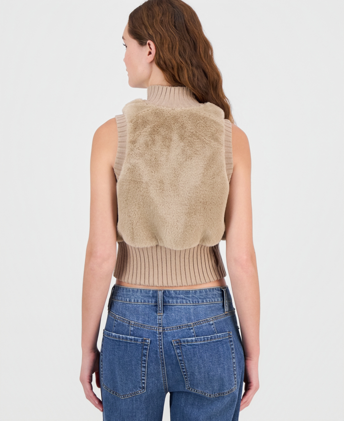 Planet Heart Juniors' Mock-neck Faux-fur Vest In Brown