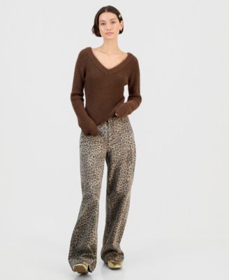 Women's V-Neck Long-Sleeve Eyelash Sweater