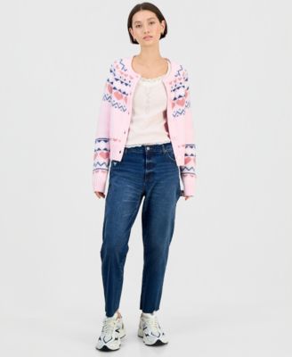 Juniors' Bow Fair Isle Cardigan Sweater