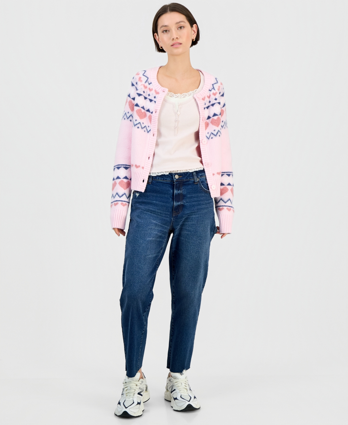 Planet Heart Juniors' Fair Isle Cardigan Sweater In Blue