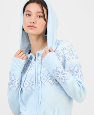 Juniors' Fair Isle Zippered Hoodie Sweater