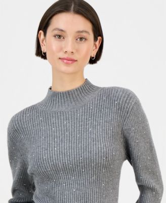 Juniors' Rhinestone Mock-Neck Sweater 