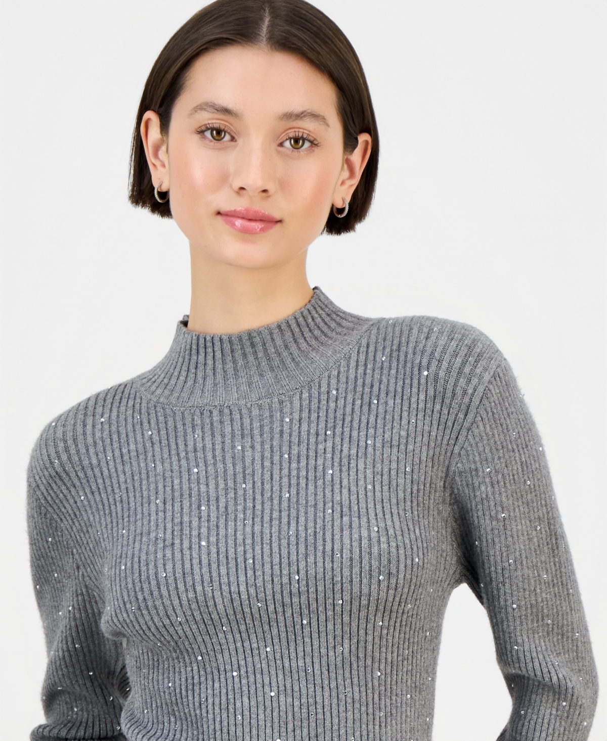 Madden Girl Juniors' Rhinestone Mock-neck Sweater In Gray