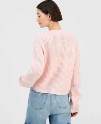 Juniors' Novelty Floral Three-Button Cardigan Sweater