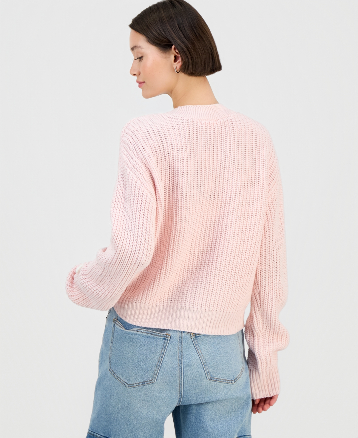 Ultra Flirt Juniors' Novelty Floral Three-button Cardigan Sweater In Pink