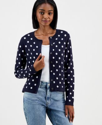 Women's Dot-Print Button-Front Cotton Cardigan 