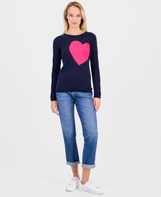 Women's Cotton Embroidered-Heart Sweater