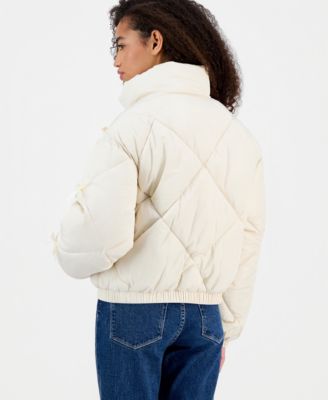 Juniors' Diamond Quilted Bow Puffer Jacket