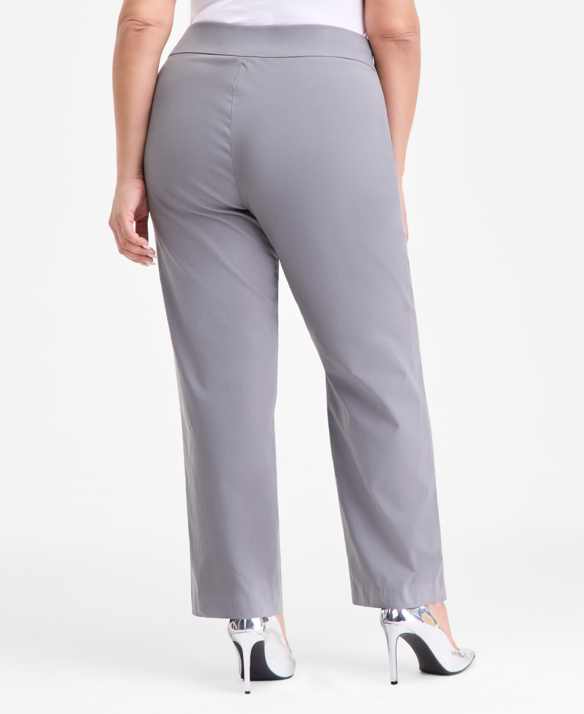 Inc International Concepts Plus Size Mid-rise Pull-on Straight-leg Pants, Created For Macy's In Gray