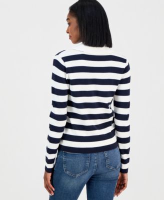 Women's Contrast-Collar Stripe Sweater 