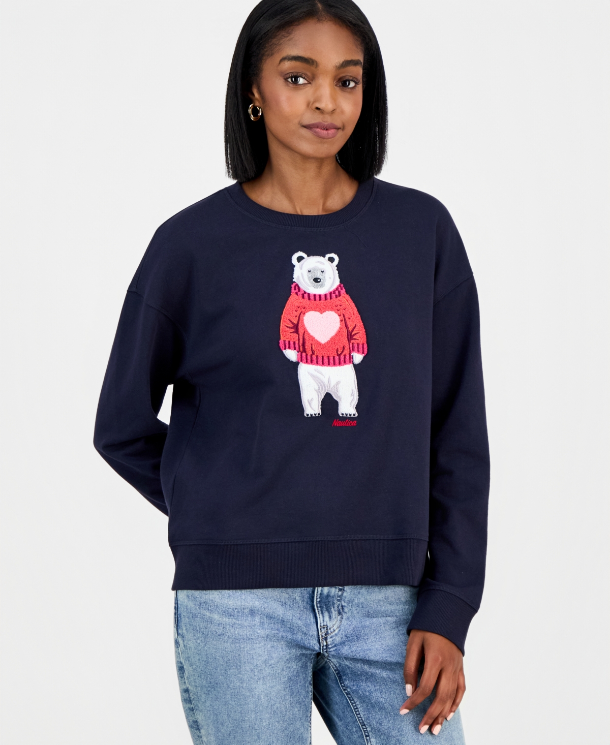 Nautica Jeans Women's Bear-Graphic Crewneck Sweatshirt