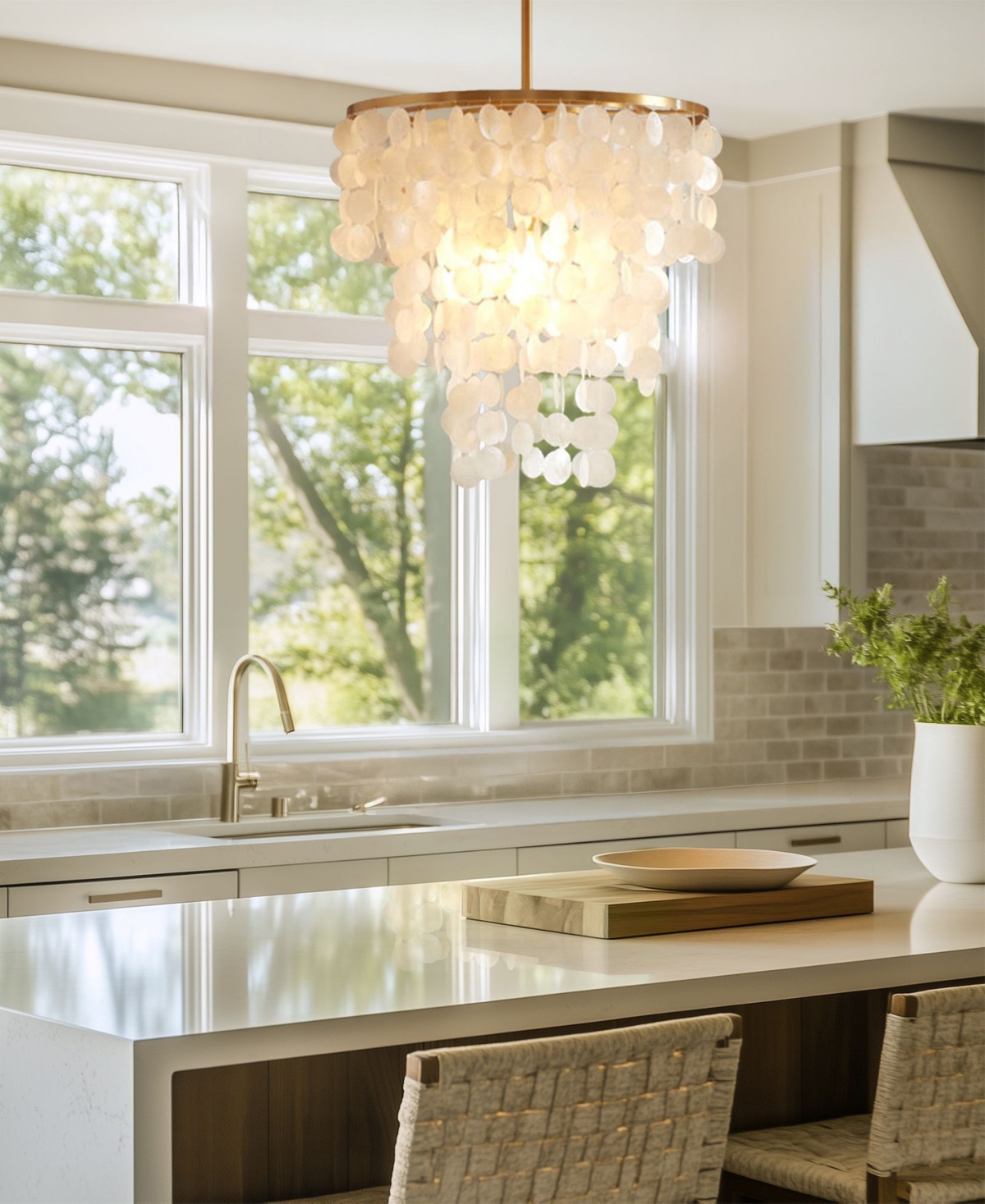 Ink+Ivy Isla Dimmable Layered Capiz Chandelier