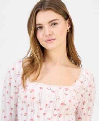 Juniors' Ditsy-Print Pointelle-Knit Top