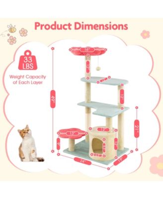 49'' Flower Pink Cat Tree w/Flower-shaped Soft Perch Sisal Scratching Posts