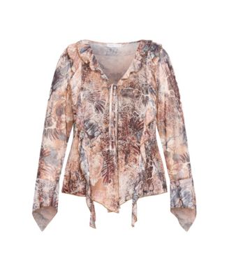 Plus Size Vivid Mesh Print Top