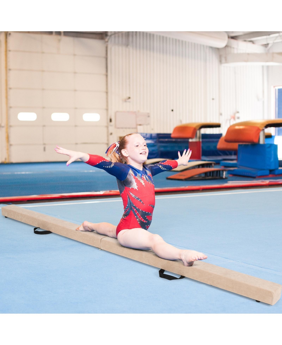 7 Feet Folding Portable Floor Balance Beam with Handles for Gymnasts-Brown