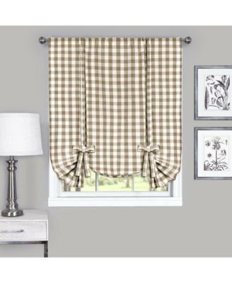 Buffalo Check Plaid Gingham Tie Up Window Single Curtain Shade - 42 in. W x 63 in. L, Taupe