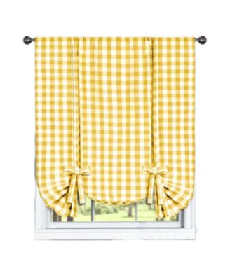 Buffalo Check Plaid Gingham Tie Up Window Single Curtain Shade - 42 in. W x 63 in. L, Taupe