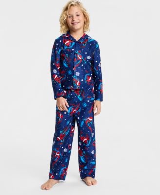 Spiderman Little and Big Boys' Notch Collar Top and Open Leg Pants Pajama, 2-Piece Set