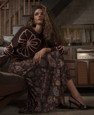 Women's Floral-Embroidered Long-Sleeve Sweater 