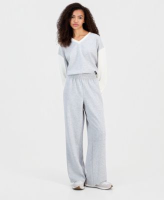 Juniors’ Printed High-Rise Side-Stripe Scuba Pants 