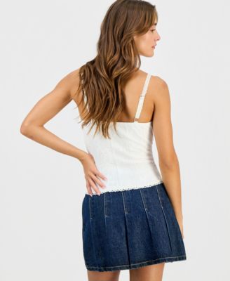 Junior's Textured-Knit Lace-Trim Cami Top