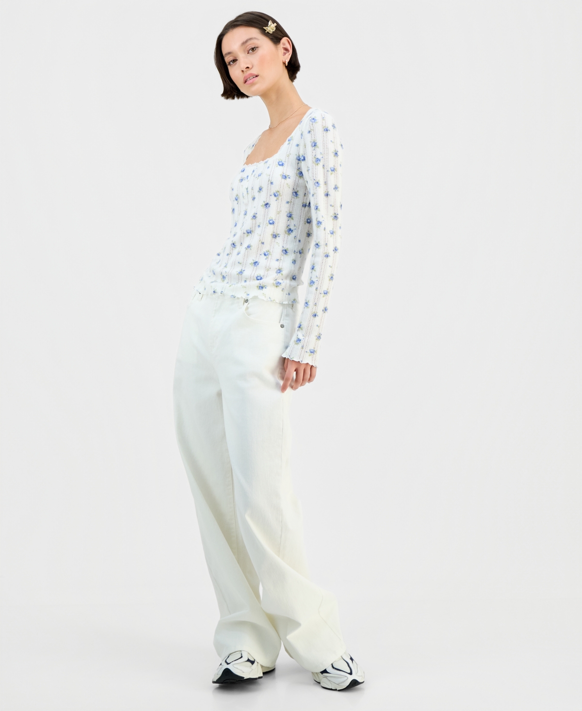 Celebrity Pink Juniors' High-rise Wide-leg Jeans In White