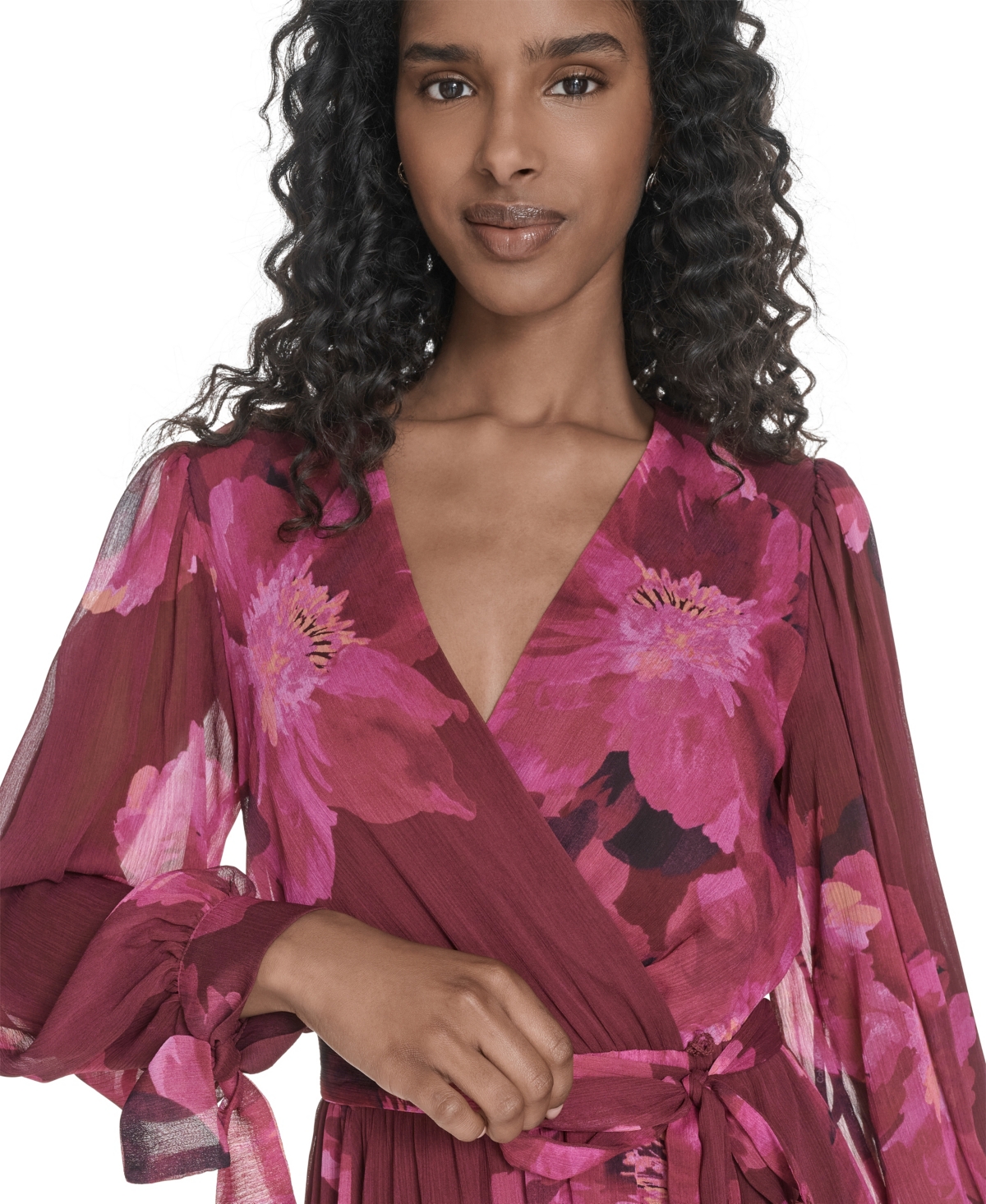 Calvin Klein Plus Size Tie Sleeve Midi Dress In Multi