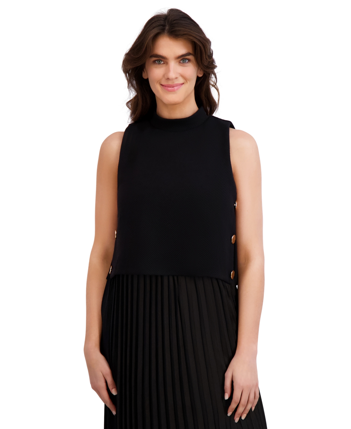 London Times Petite Pleated Knit Mock Neck Midi Dress