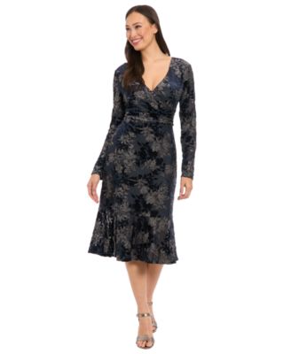 London Times - Petite Surplice Burnout Midi Dress