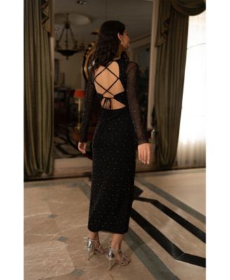 Women's Sparkle Mesh Bodycon Midi Dress