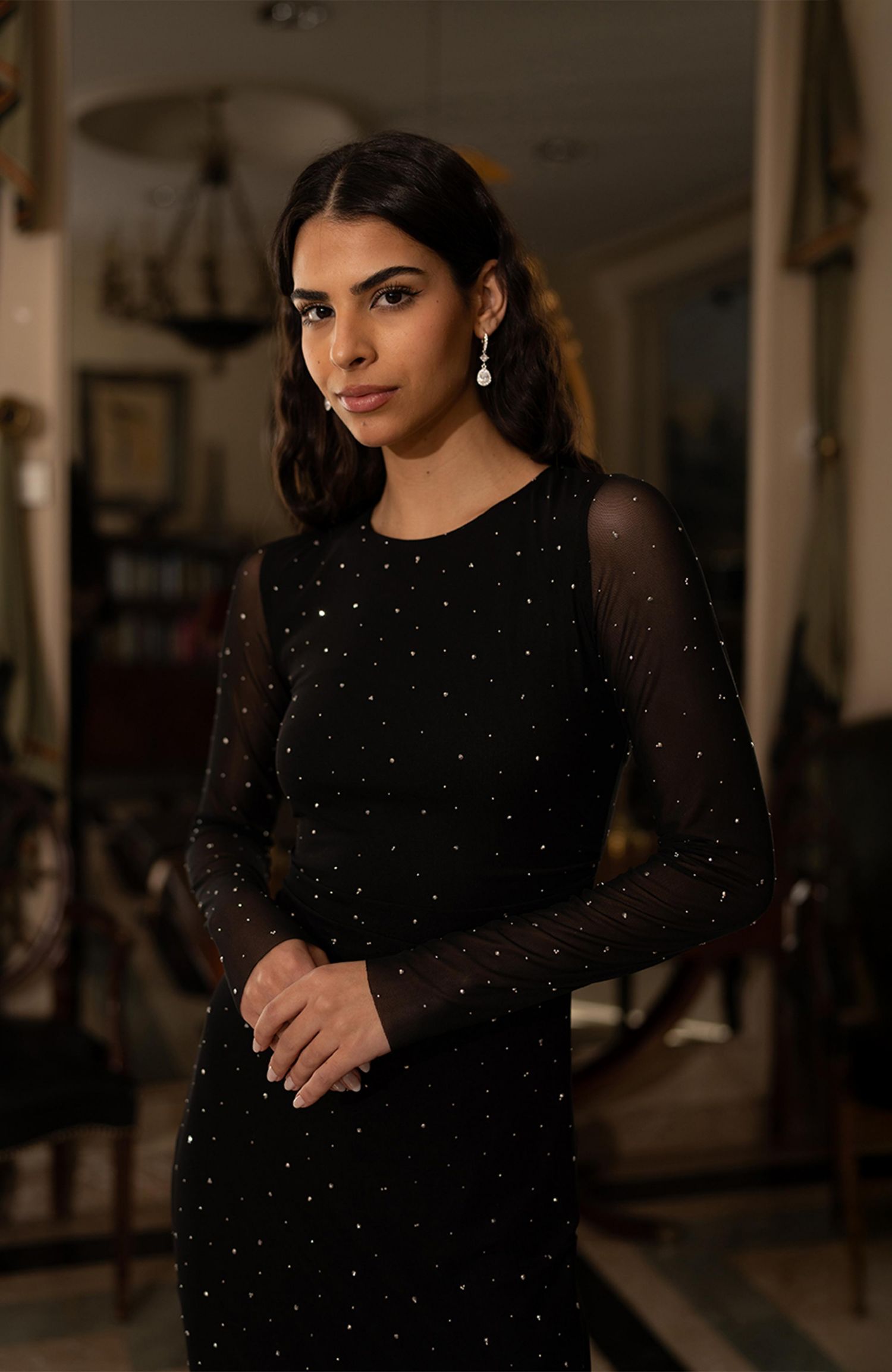Women's Sparkle Mesh Bodycon Midi Dress