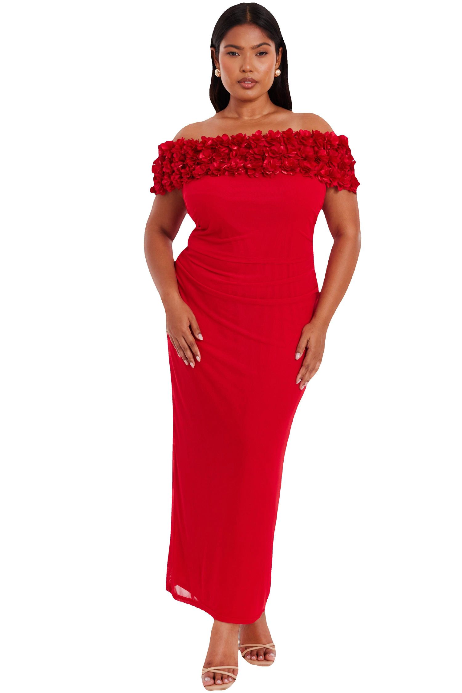 Women's Mesh Ruched Midaxi Dress