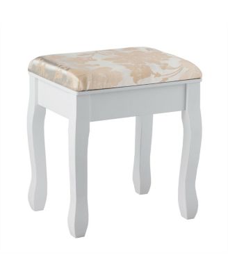 Makeup Vanity Set with Mirror and Cushioned Stool