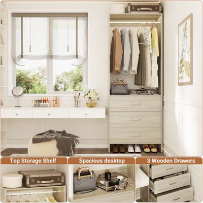 24" Freestanding Closet Organizer System with Hanging Rods and Drawers