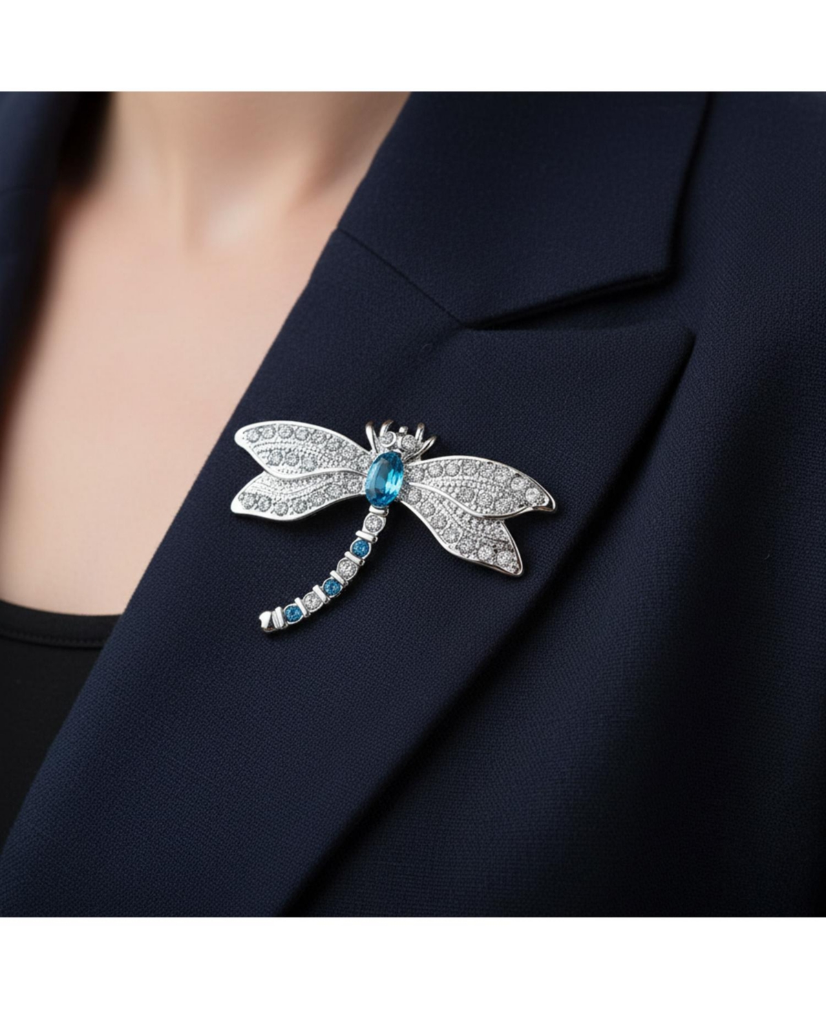 Bling Jewelry Dragonfly Firefly Brooch Pin Blue Cz Sapphire Insect Motif Rhodium Brass