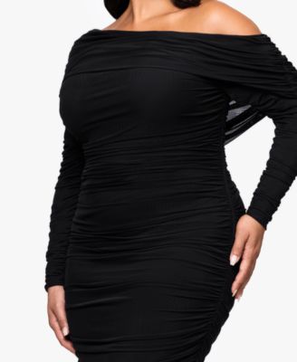 Plus Size Long Ruched Mesh Dress