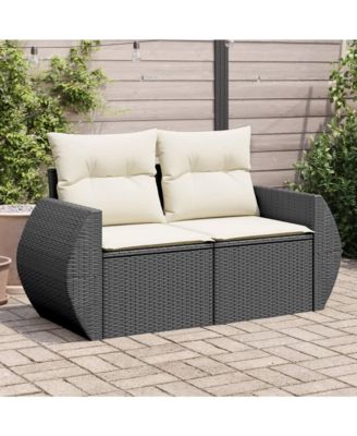 Garden Sofa Black PE Rattan, Powder-Coated Steel, Polyester Medium