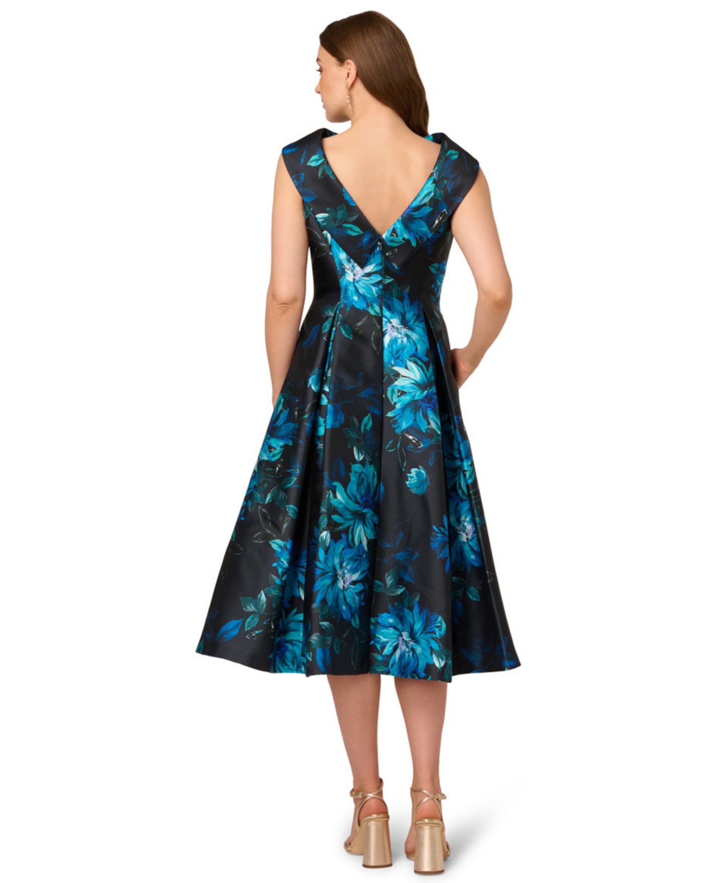Женское платье Adrianna Papell Boat Neck Midi, цвет: Тёмно-синий / Чёрный — фото 3