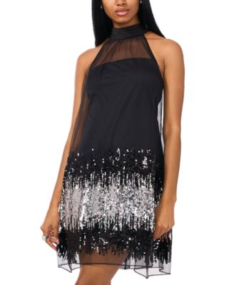 Women's Sleeveless Halter Ombre Sequin Dress