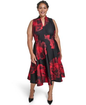 Calvin Klein - Women's Printed Fit and Flare Midi Dress