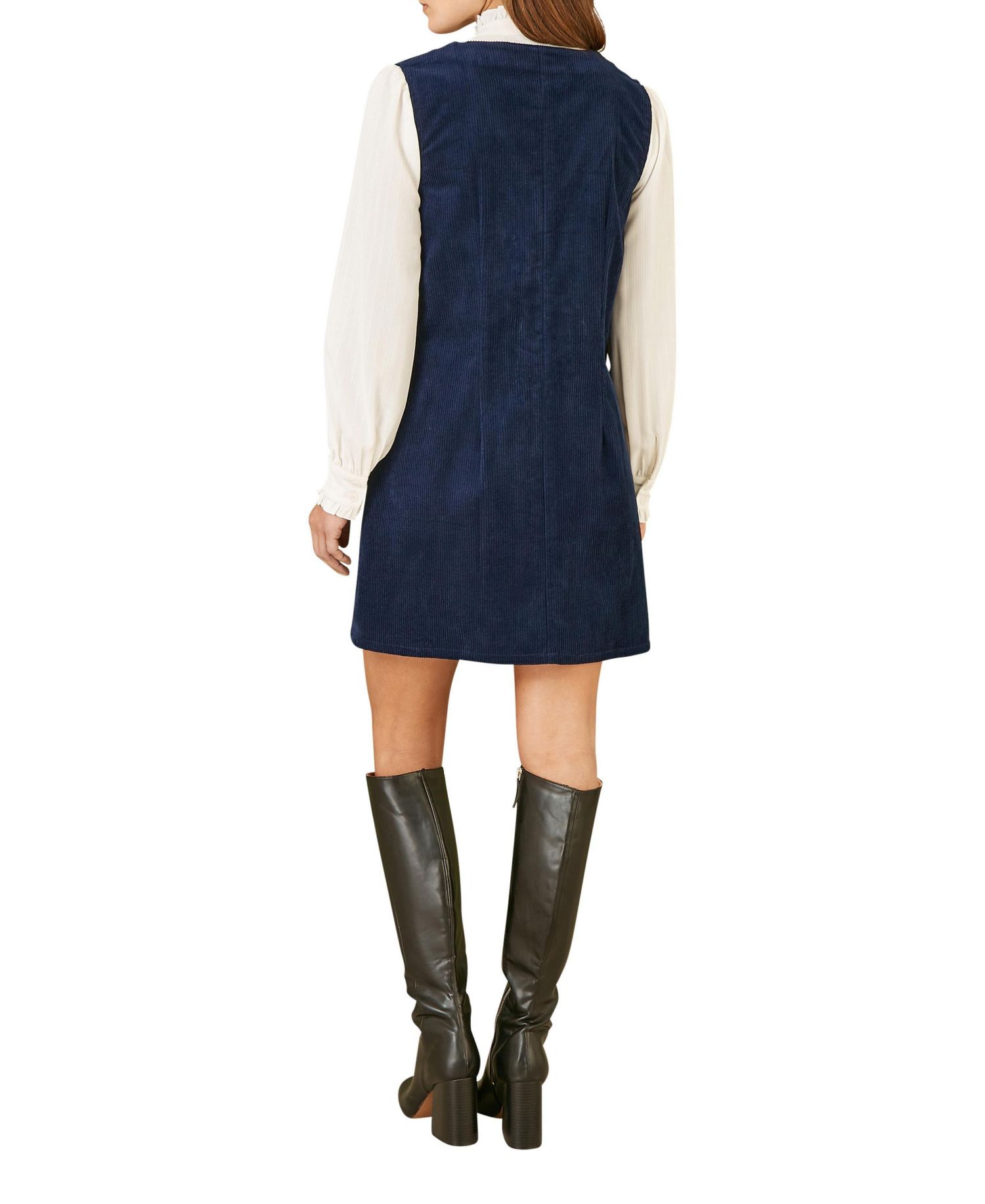 Women's V-Neck Cord Pinafore Dress