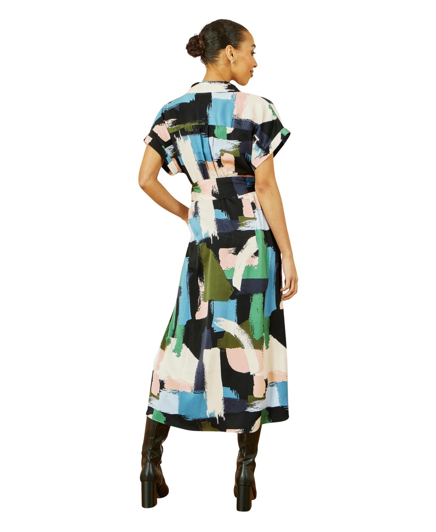 Женское платье Yumi Brushstroke Print Relaxed Shirt Dress, цвет: Разноцветный — фото 2