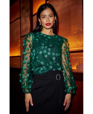 Women's Long Sleeve Sheer Floral Top