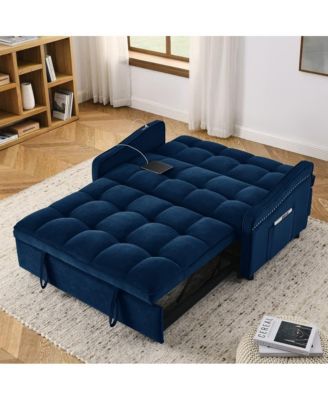 Velvet Loveseat Sleeper Sofa Bed with USB & Type-C Charging, Adjustable Backrest, Pull-Out Bed for Small Spaces-Maison Boucle